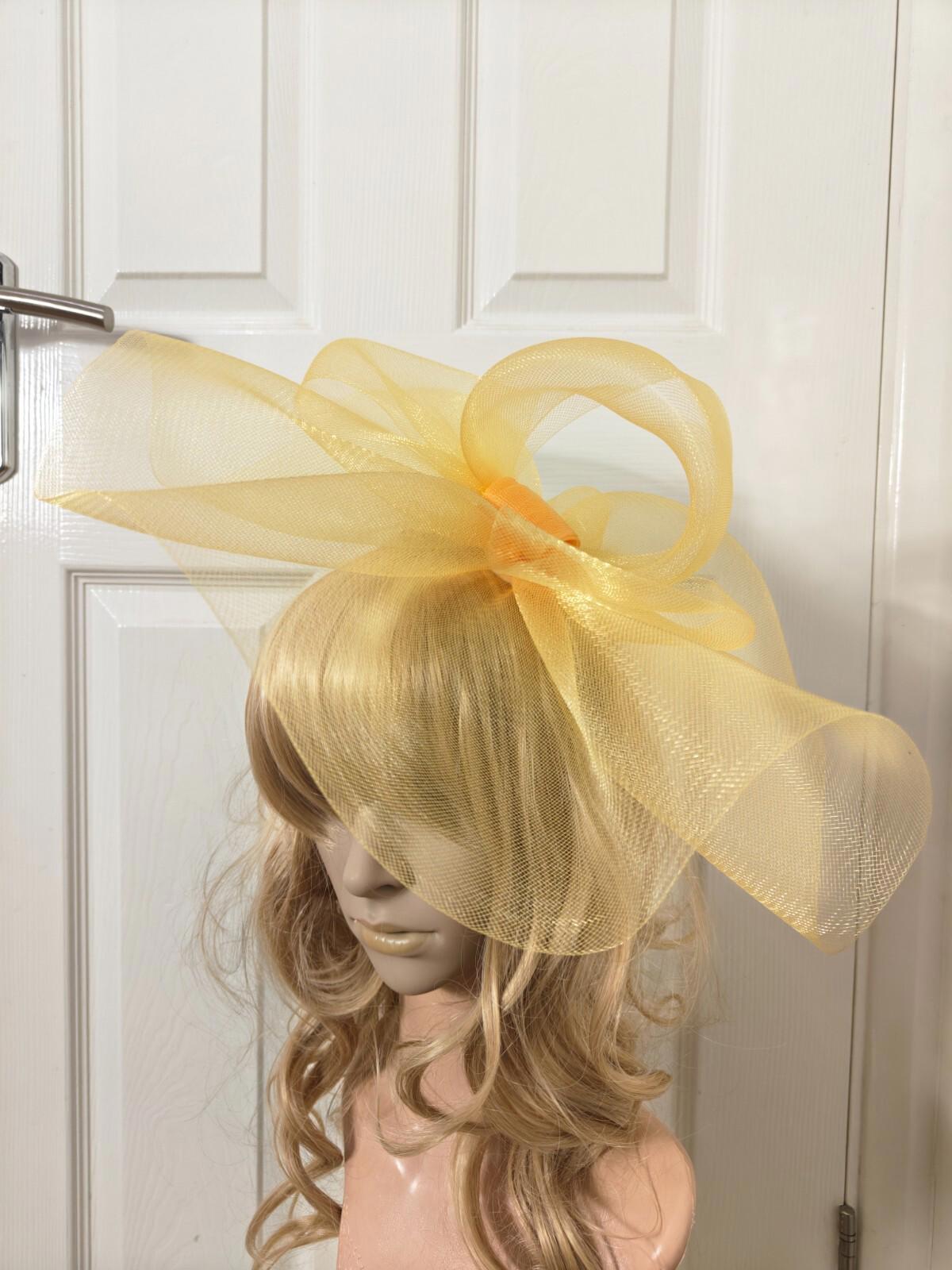 gold yellow fascinator millinery burlesque headband wedding hat ascot race