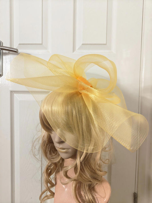 gold yellow fascinator millinery burlesque headband wedding hat ascot race