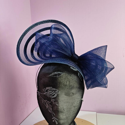 Navy blue bow fascinator wedding hat Kentucky Derby Royal Ascot