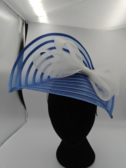 blue white bow straw fascinator millinery burlesque headband wedding hat
