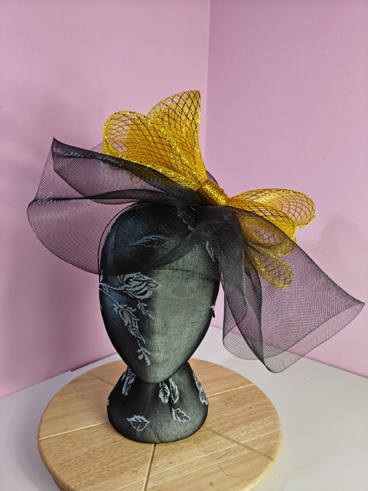black gold fascinator millinery headband derby wedding hat ascot race