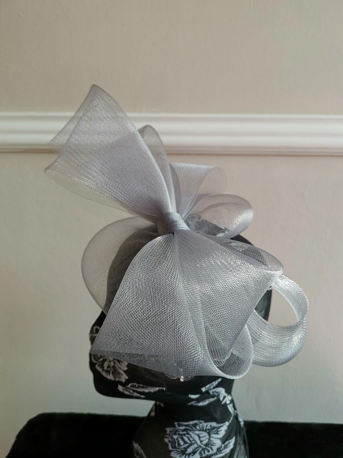 grey fascinator millinery burlesque headband wedding hat hair piece race ascot