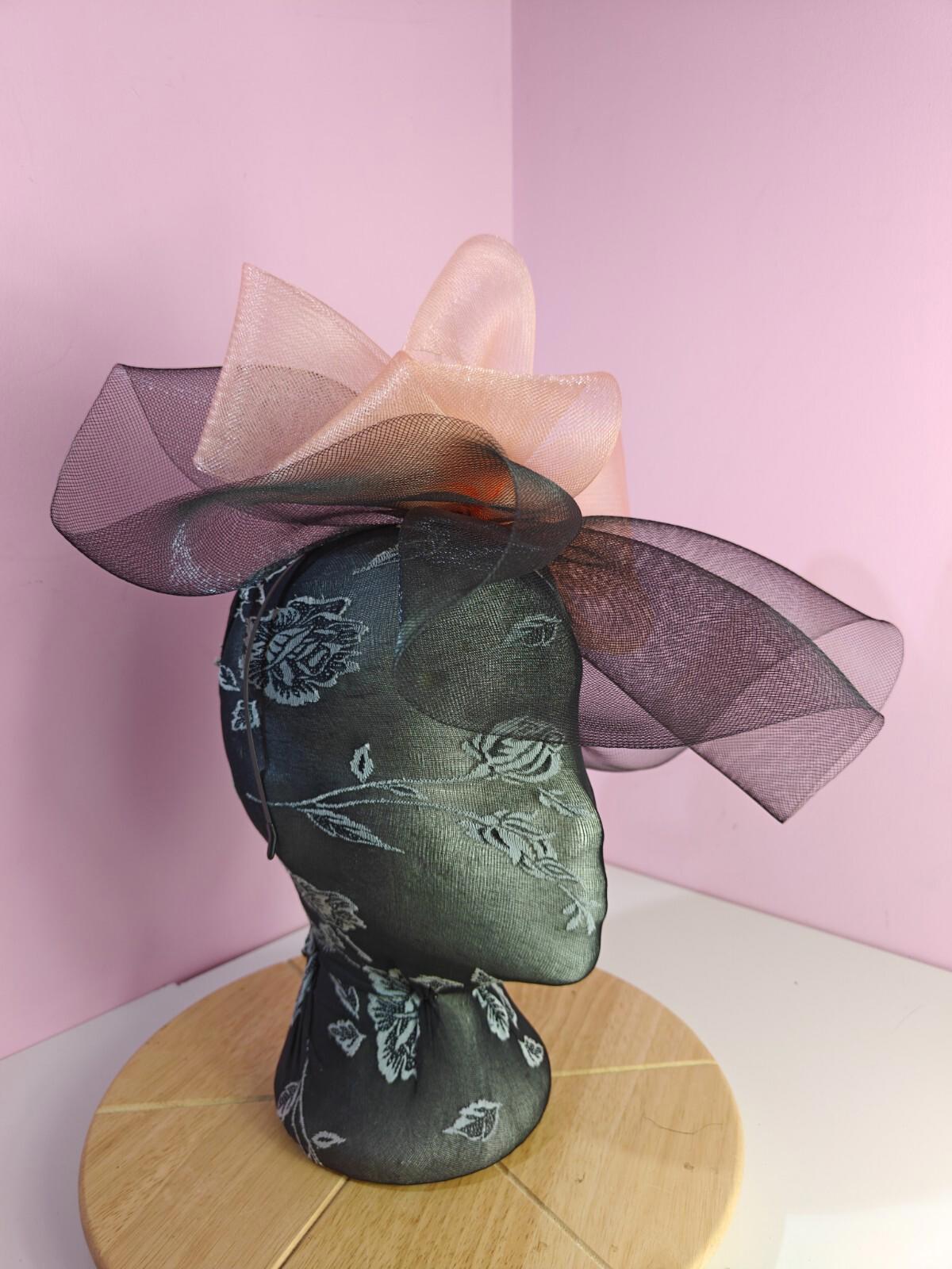 black peach fascinator millinery headband derby wedding hat ascot race
