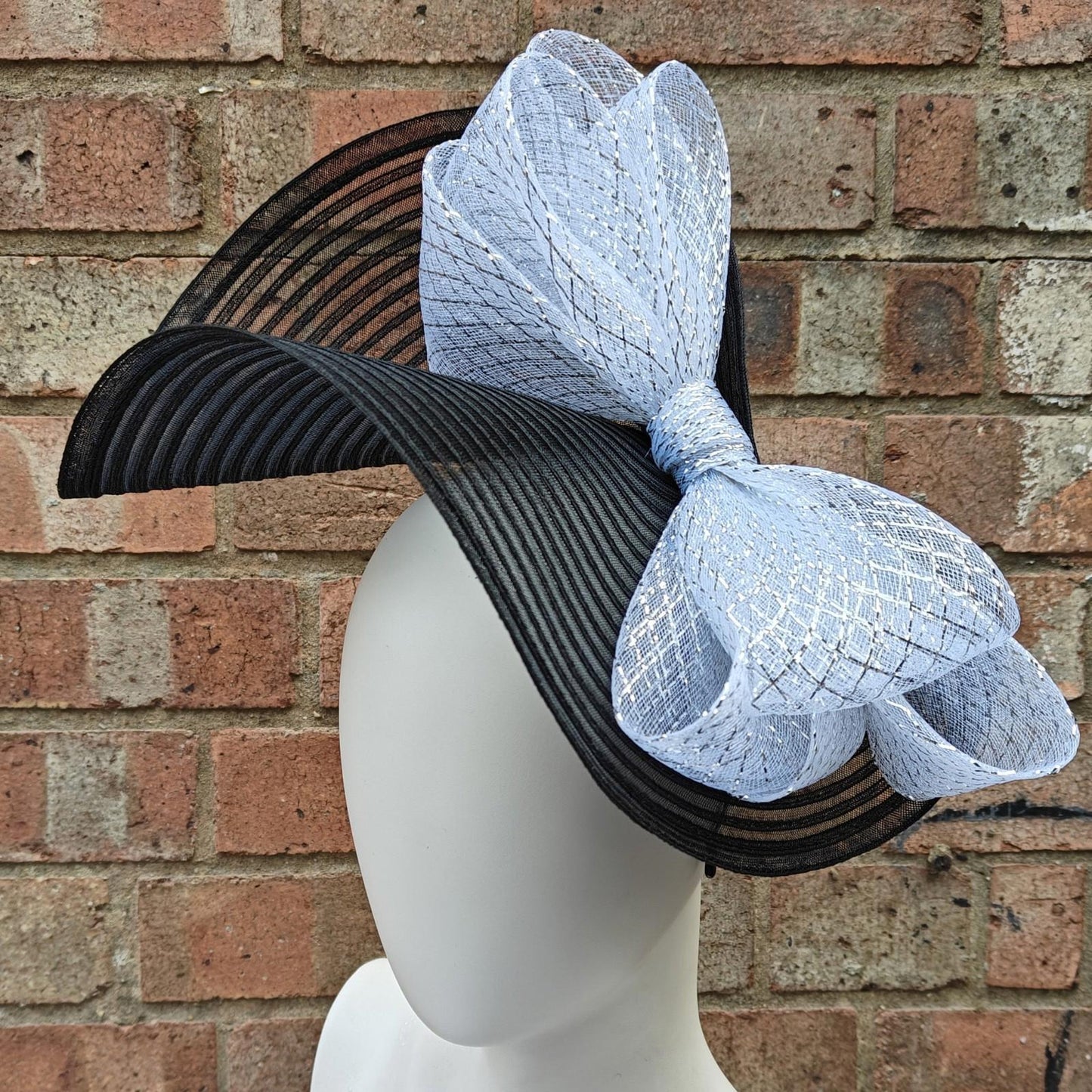 black silver bow crinoline fascinator millinery headband wedding hat party cosplay