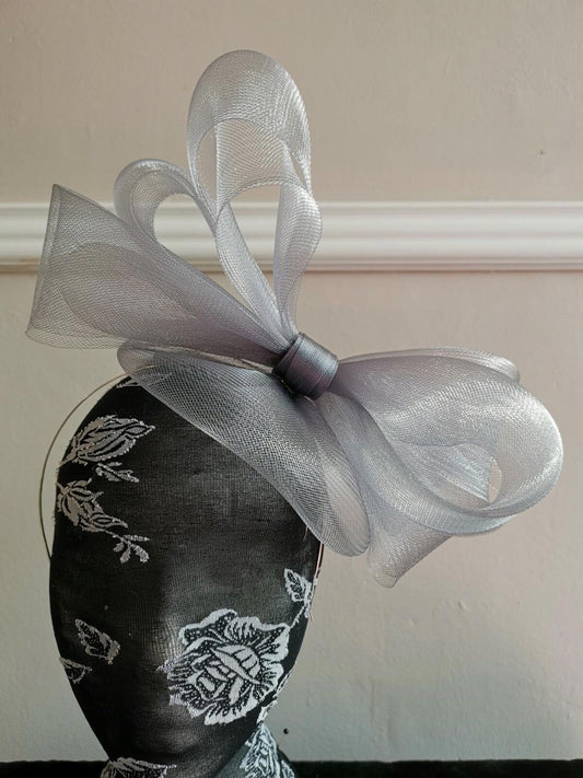 grey fascinator millinery burlesque headband wedding hat hair piece race ascot