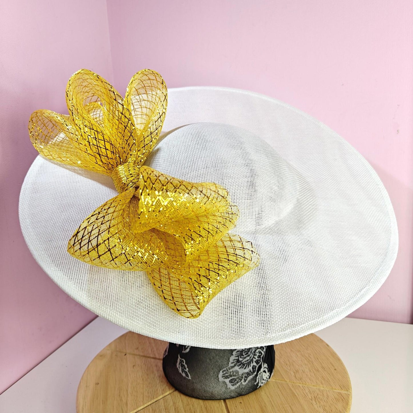 white gold large fascinator wedding hat  Kentucky Derby Royal Ascot bow
