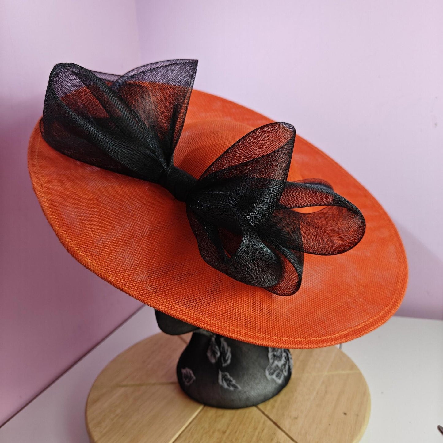 orange black large fascinator wedding hat  Kentucky Derby Royal Ascot bow
