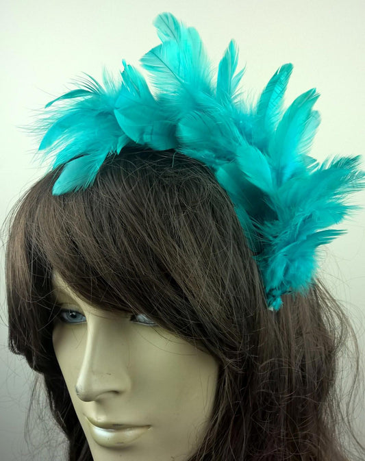 turquoise feather headband fascinator hair band wedding bridal race party ascot