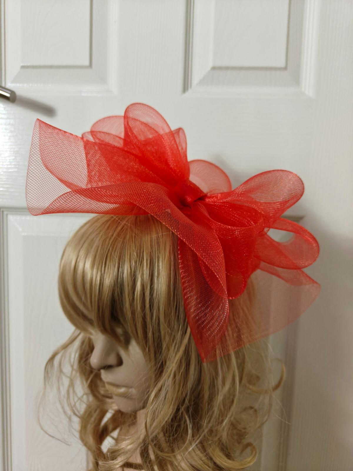 red fascinator millinery burlesque headband wedding hat ascot race