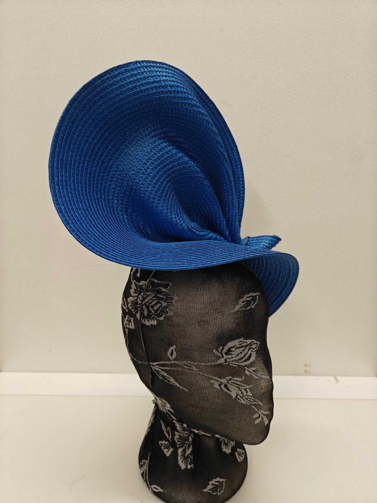 azure blue large straw fascinator millinery burlesque headband wedding hat