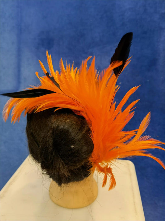 orange feather comb fascinator millinery wedding hat