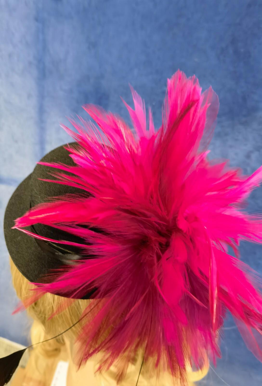 Pink black feather mini top hat fascinator millinery burlesque wedding 1