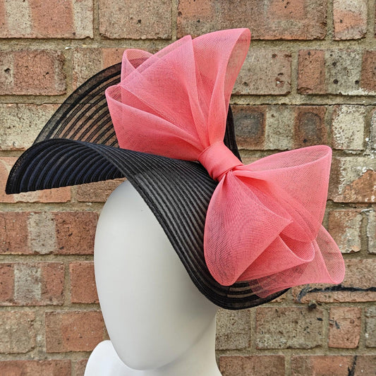 black coral pink bow crinoline fascinator millinery headband wedding hat party cosplay