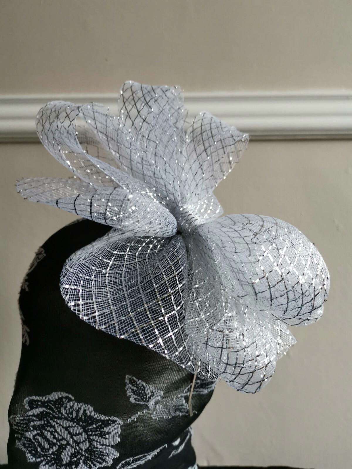 silver fascinator millinery burlesque headband wedding hat hair piece ascot race