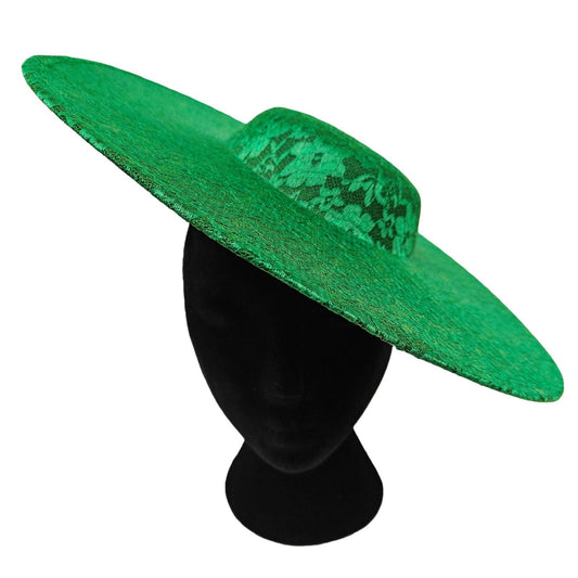 green lace large wide brim DIY fascinator base wedding hat Kentucky Derby Ascot