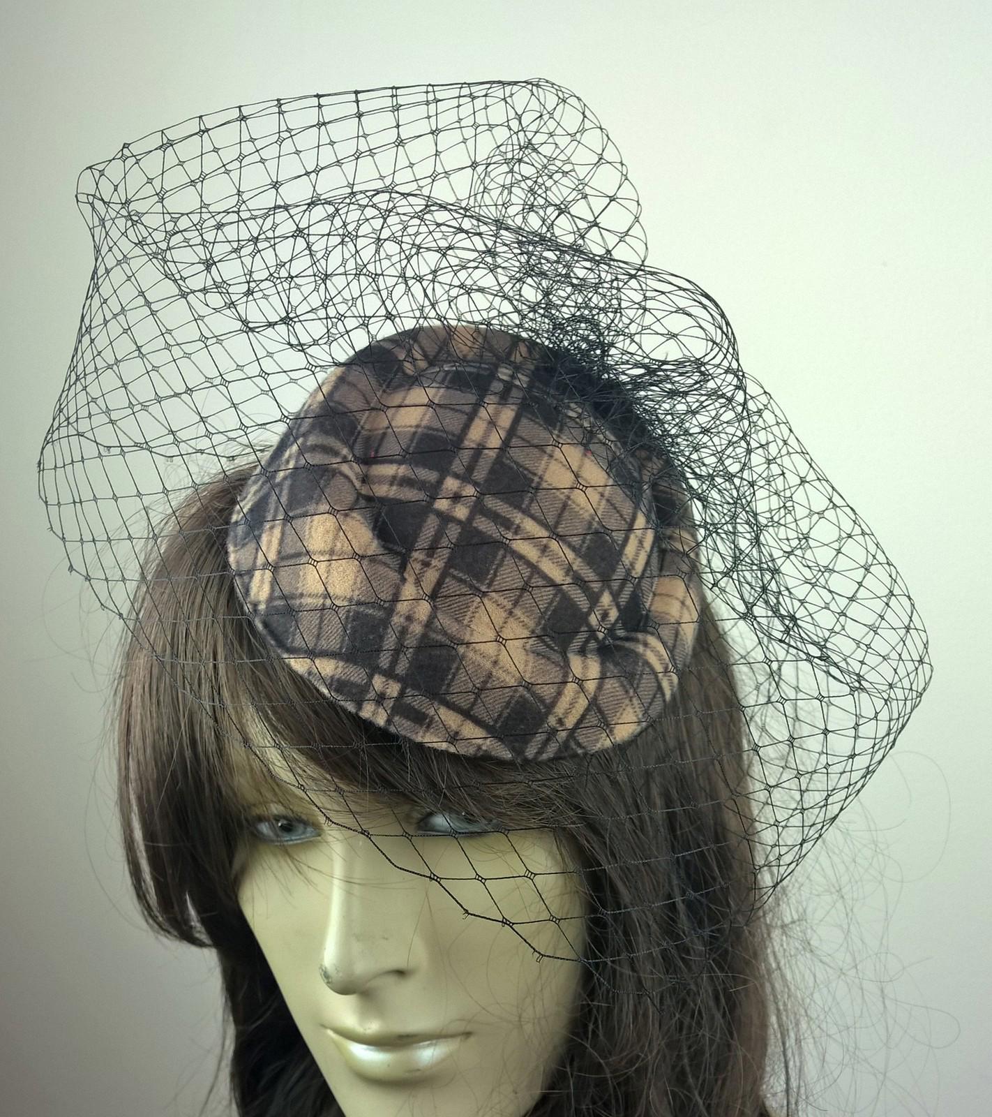 beige felt mini pill box hat black veiling french veil fascinator wedding x