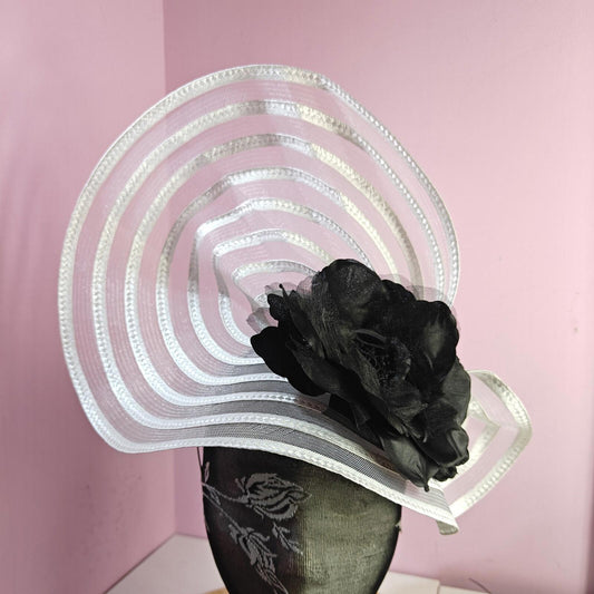 white black flower fascinator millinery wedding hat Kentucky Derby Royal Ascot