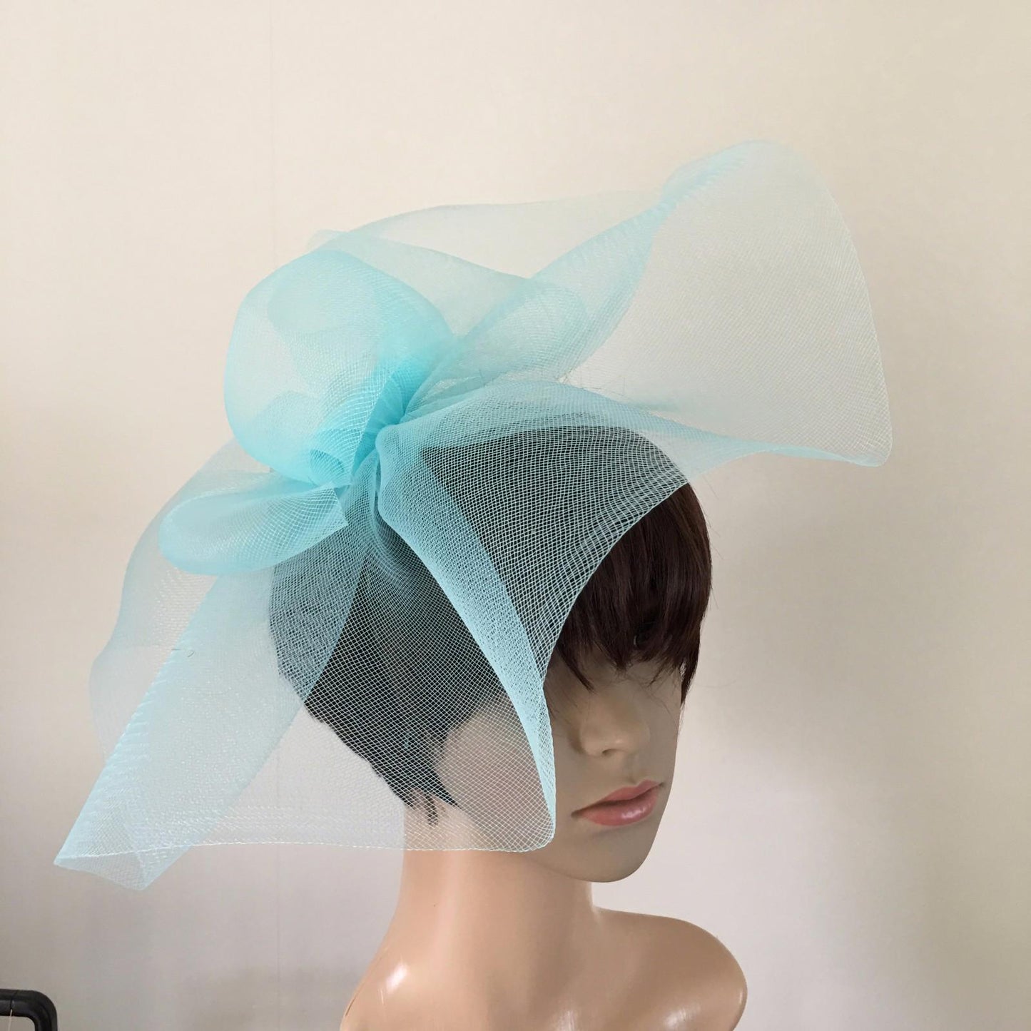 duck egg light pale baby blue feather headband fascinator millinery wedding
