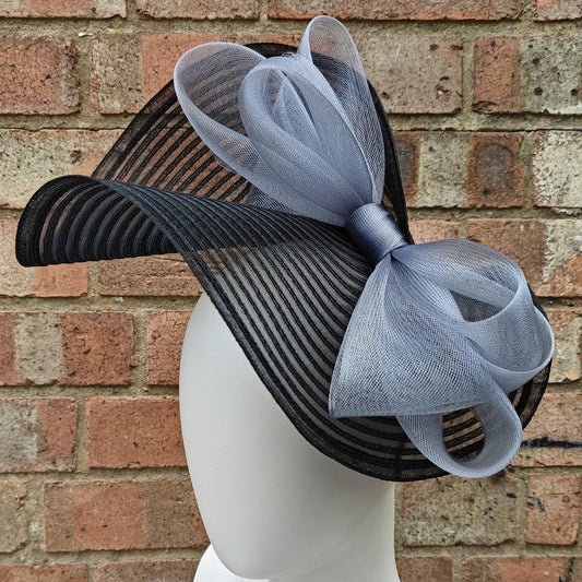 black grey bow crinoline fascinator millinery headband wedding hat party cosplay