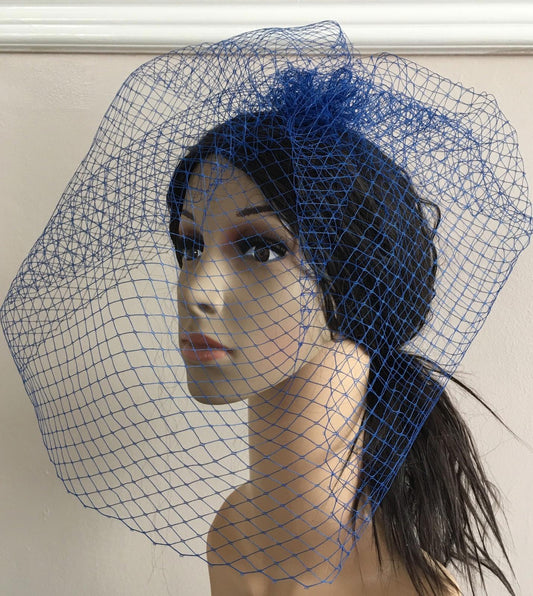 royal blue french veil veiling fascinator wedding bridal hair hat comb clip race