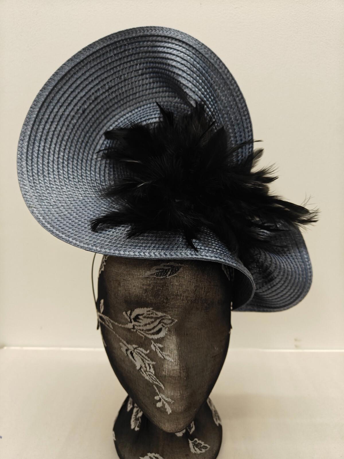 blue black flower large straw fascinator millinery burlesque headband wedding