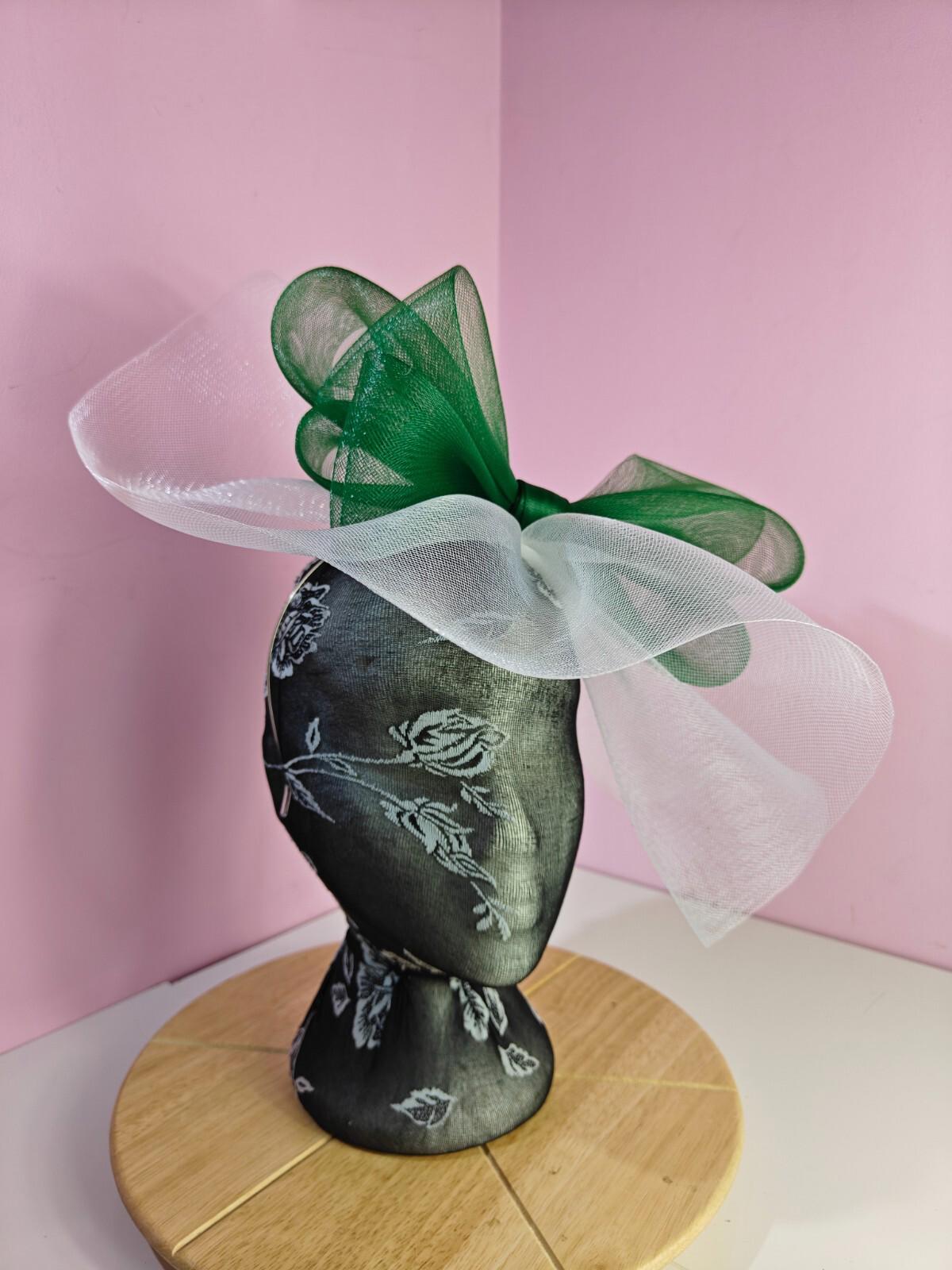 white green fascinator millinery headband derby wedding hat ascot race