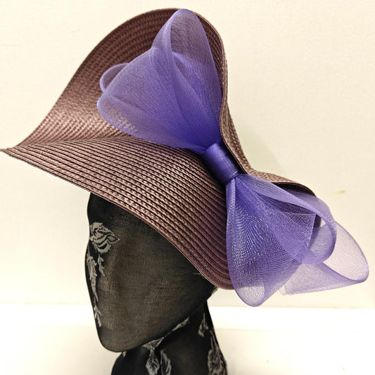 purple large straw fascinator millinery burlesque headband wedding hat bow