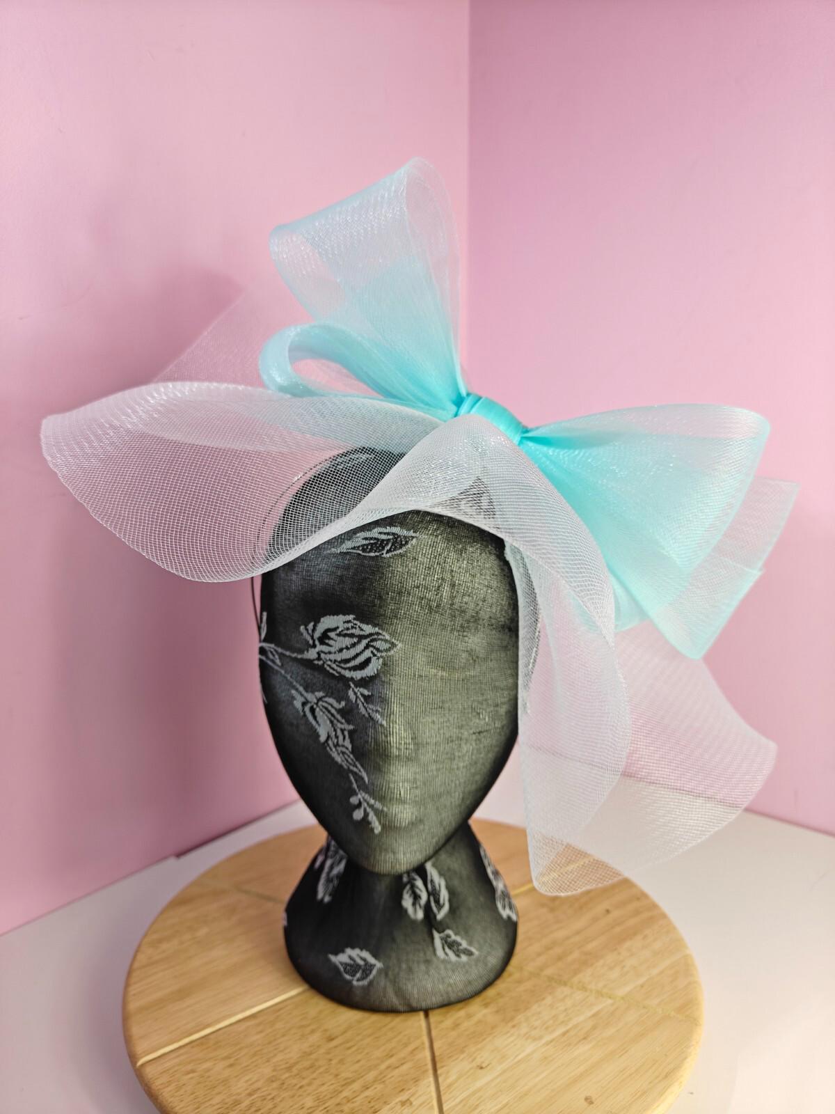 white light blue fascinator millinery headband derby wedding hat ascot race