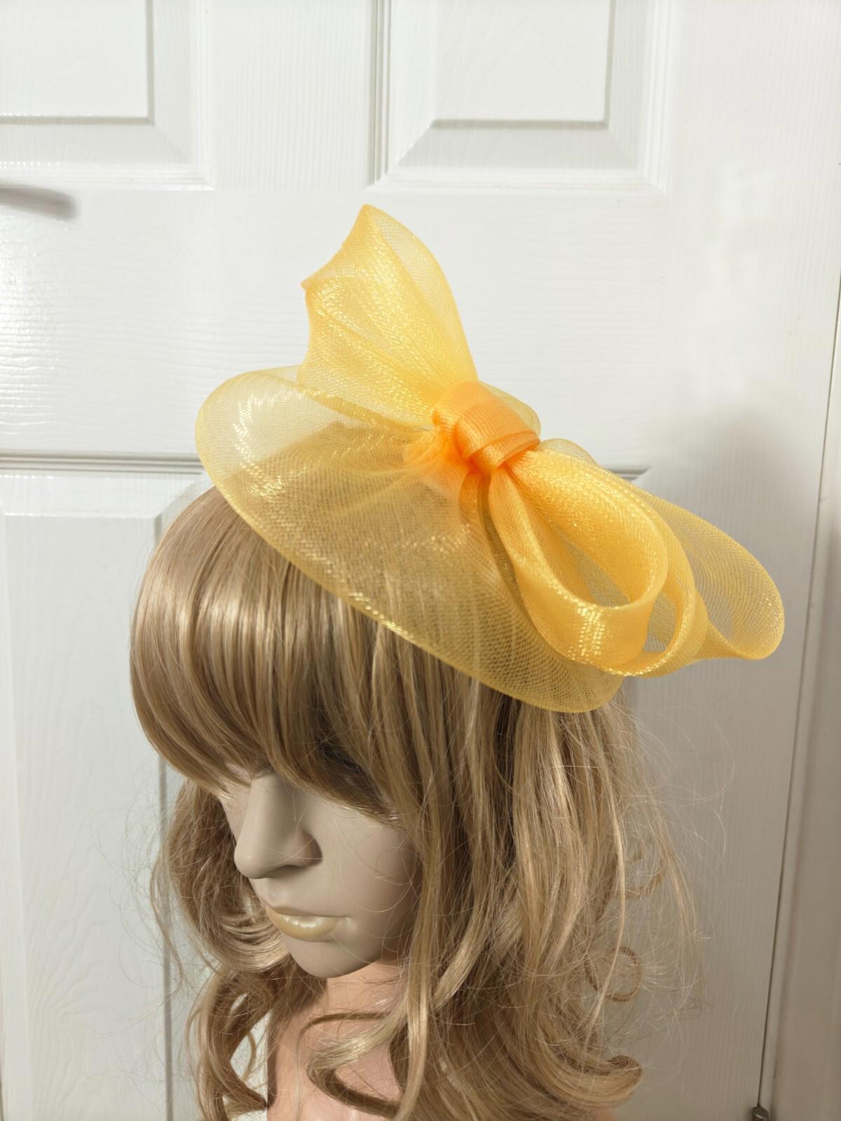 gold yellow fascinator millinery burlesque headband wedding hat ascot race