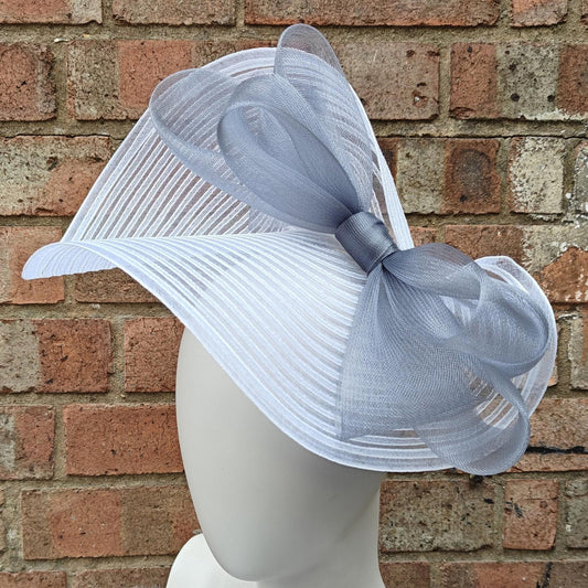 white grey bow crinoline fascinator millinery headband wedding hat party cosplay