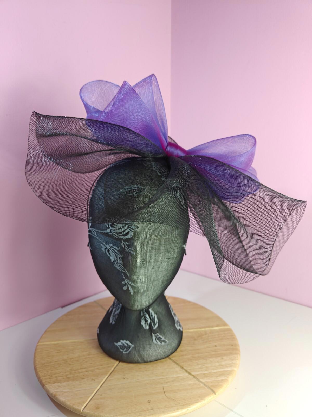 black purple fascinator millinery headband derby wedding hat ascot race