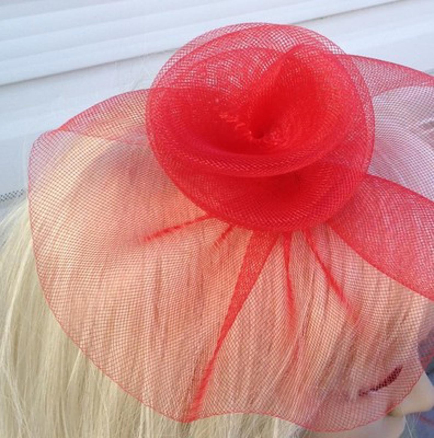 red fascinator millinery feather brooch clip wedding hat bridal ascot race