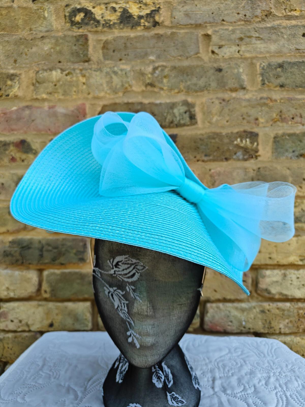 turquoise large straw fascinator millinery headband wedding hat ascot