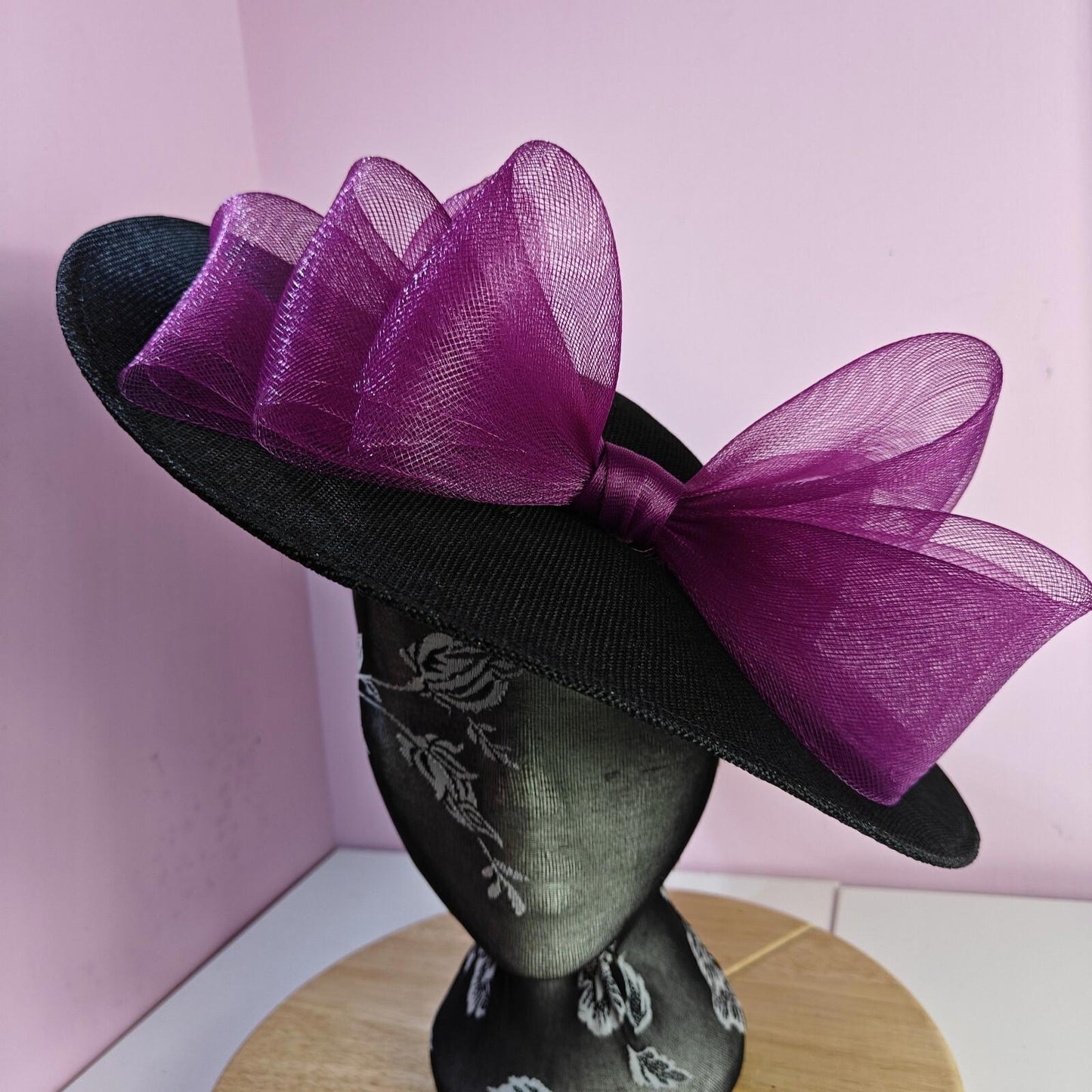 black plum large fascinator wedding hat  Kentucky Derby Royal Ascot bow