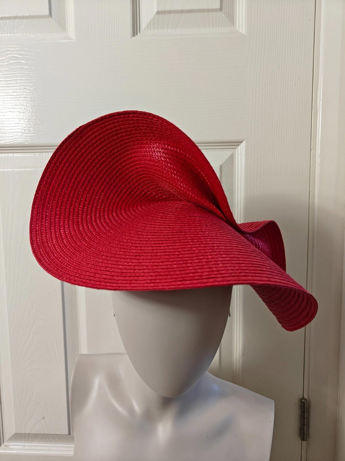 red large straw fascinator millinery burlesque headband wedding hat