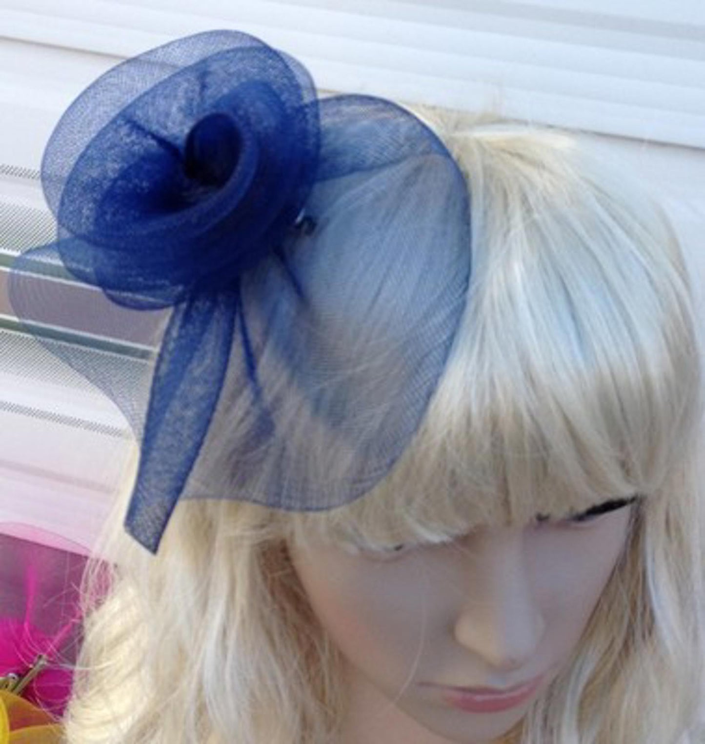 navy blue fascinator millinery feather brooch clip wedding hat bridal ascot race