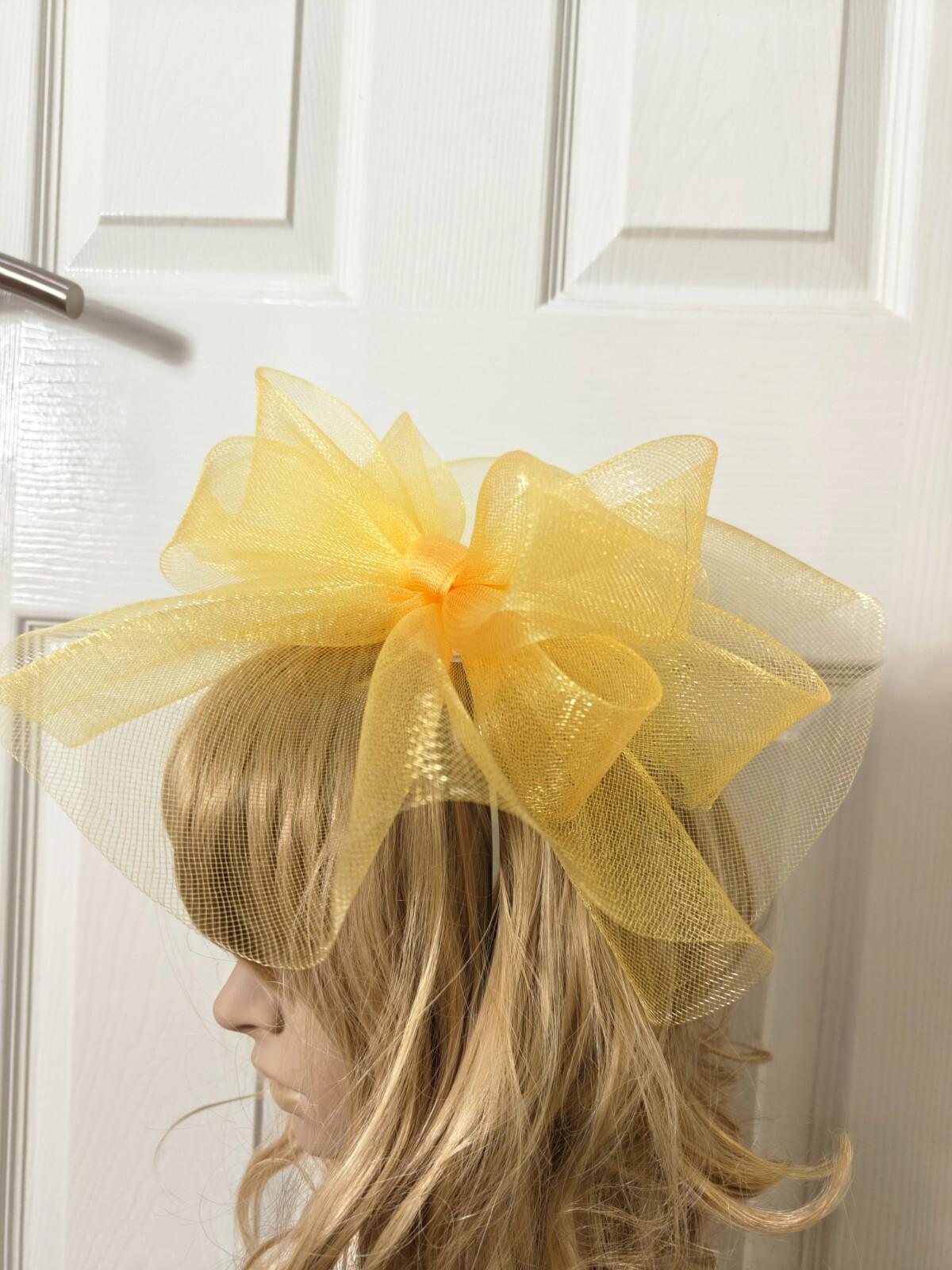 gold yellow fascinator millinery burlesque headband wedding hat ascot race