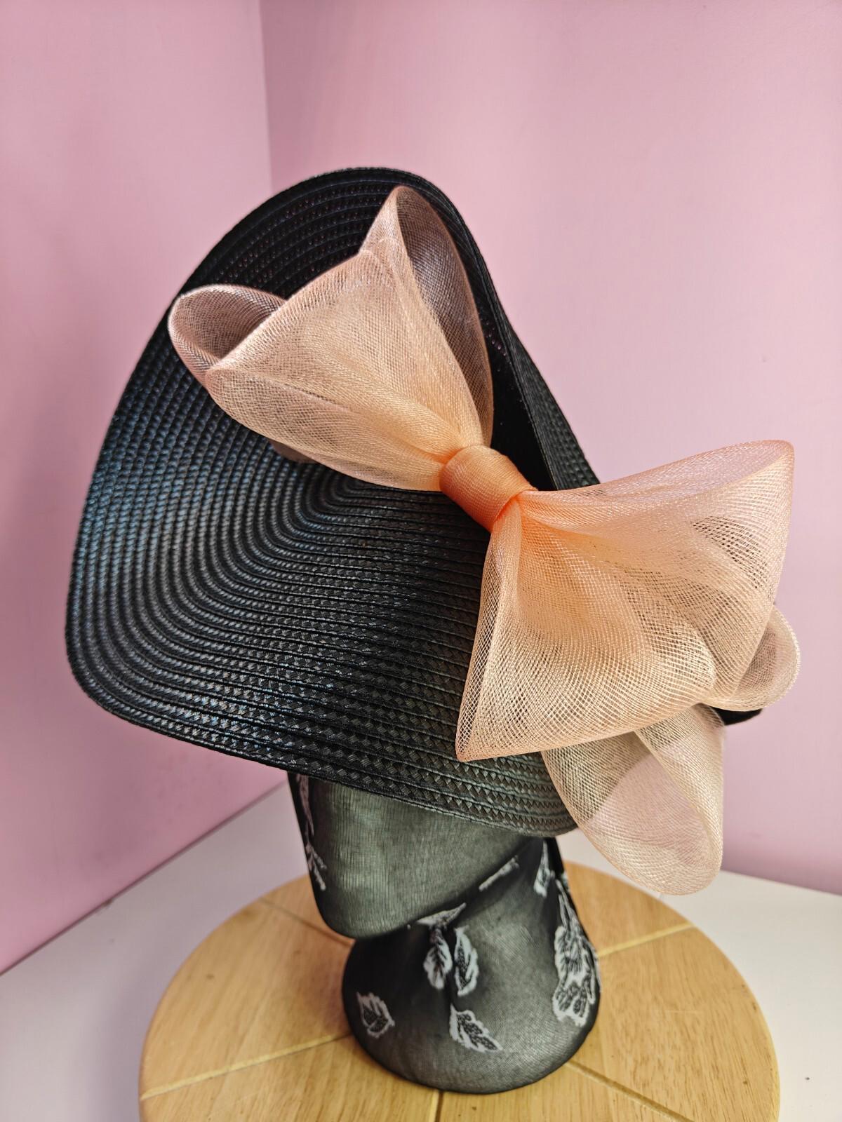 black peach large straw fascinator wedding hat Kentucky Derby Royal Ascot