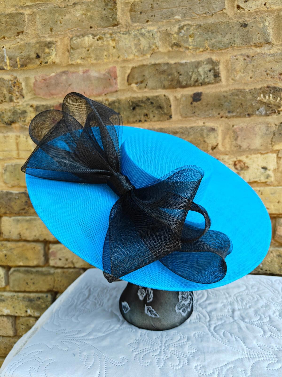 turquoise black large fascinator wedding hat  Kentucky Derby Royal Ascot bow