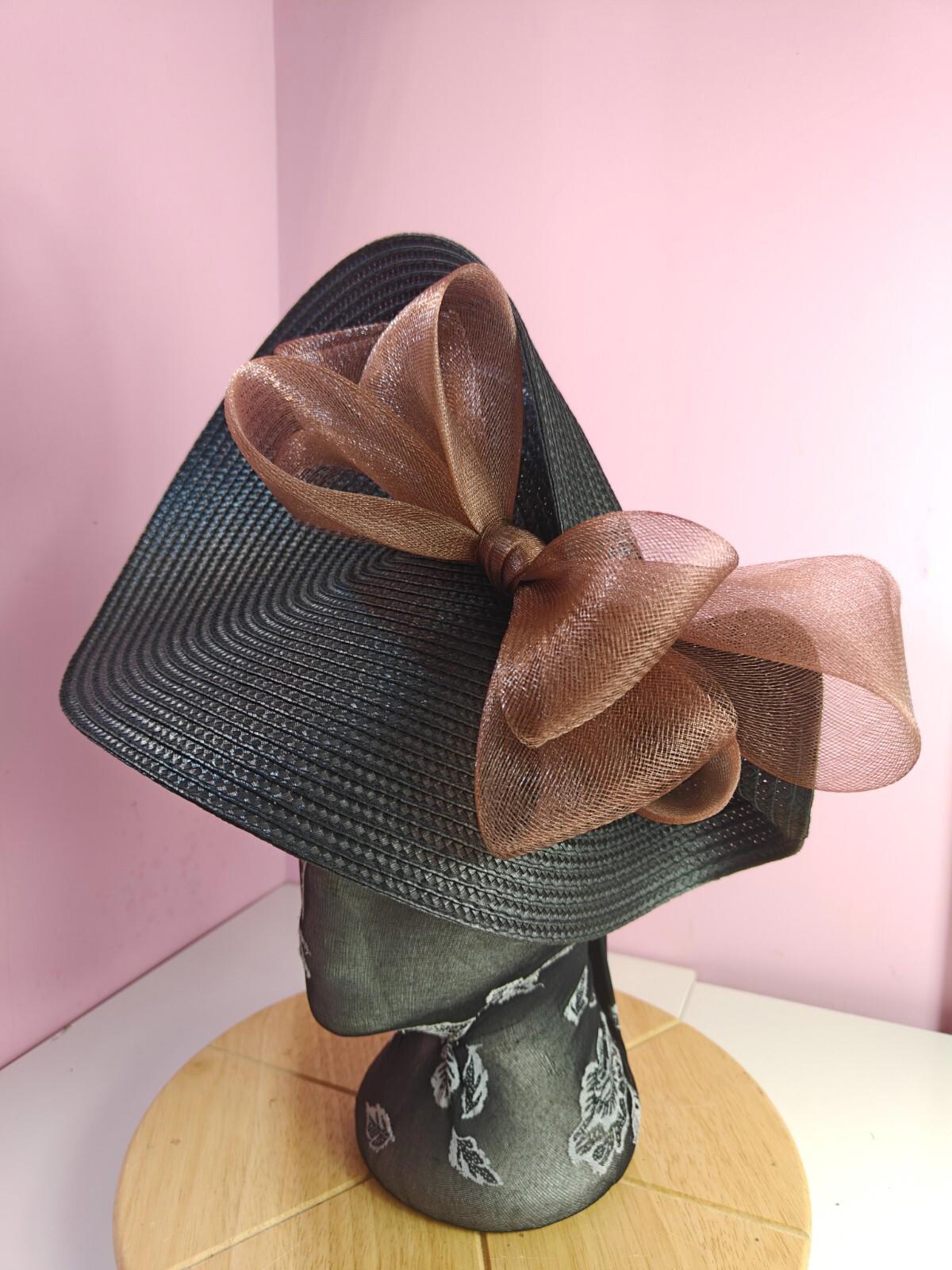 black brown large straw fascinator wedding hat Kentucky Derby Royal Ascot