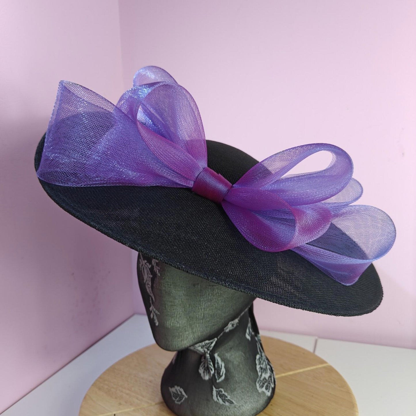 black purple large fascinator wedding hat  Kentucky Derby Royal Ascot bow