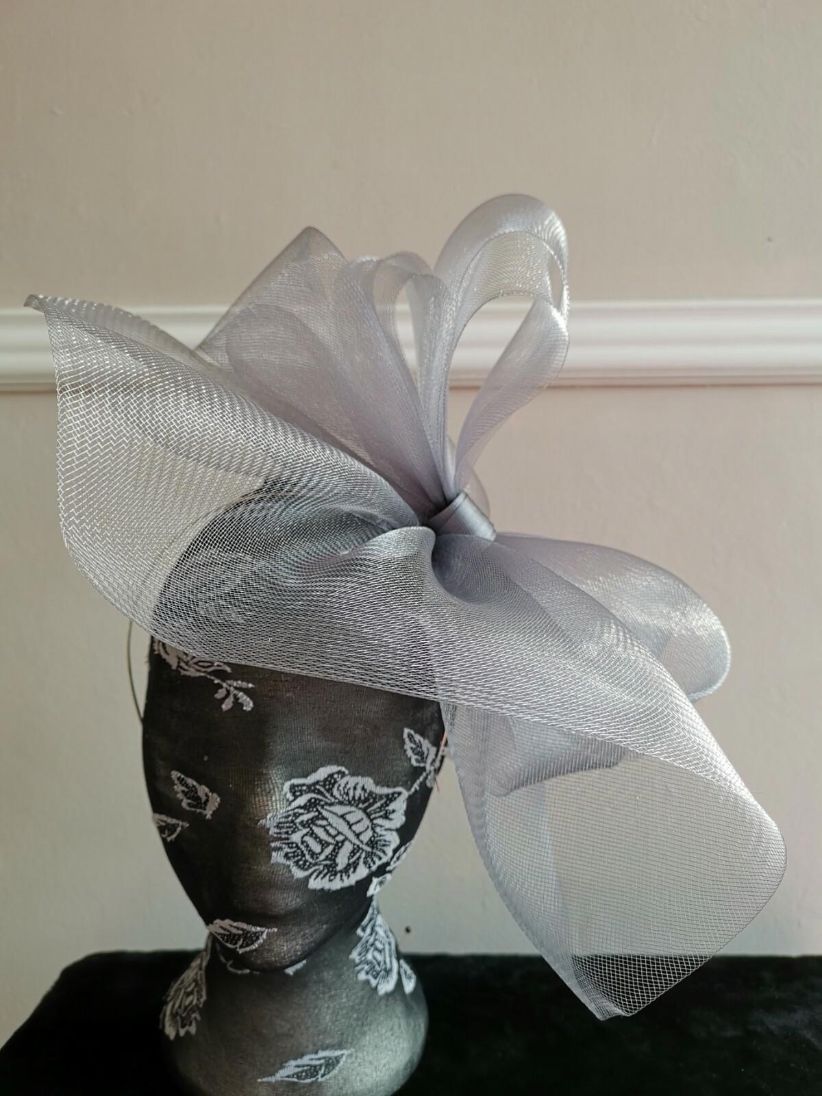 grey fascinator millinery burlesque headband wedding hat hair piece race ascot