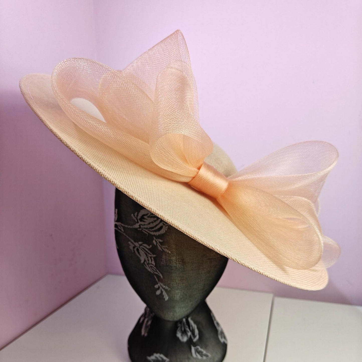 peach pink large fascinator headband wedding hat  Kentucky Derby Royal Ascot bow