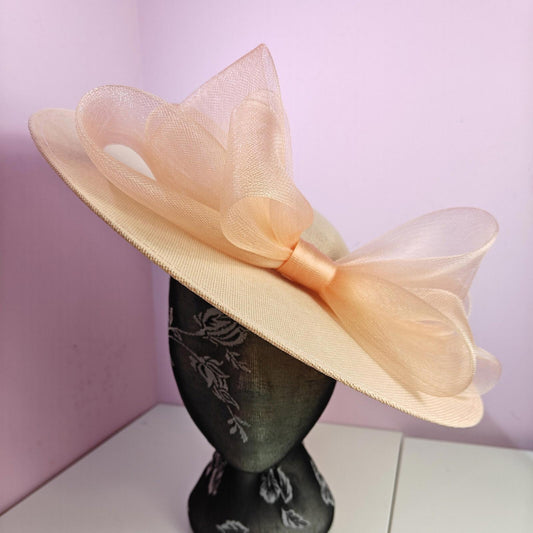peach pink large fascinator headband wedding hat  Kentucky Derby Royal Ascot bow