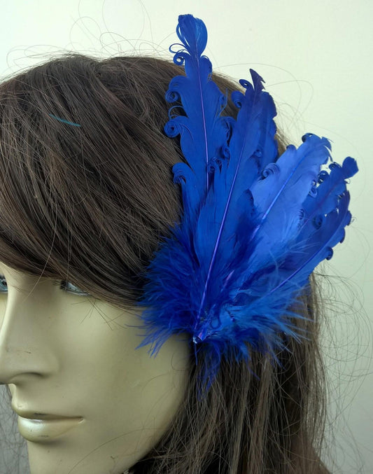 blue feather fascinator millinery hair clip wedding piece ascot race dance 1