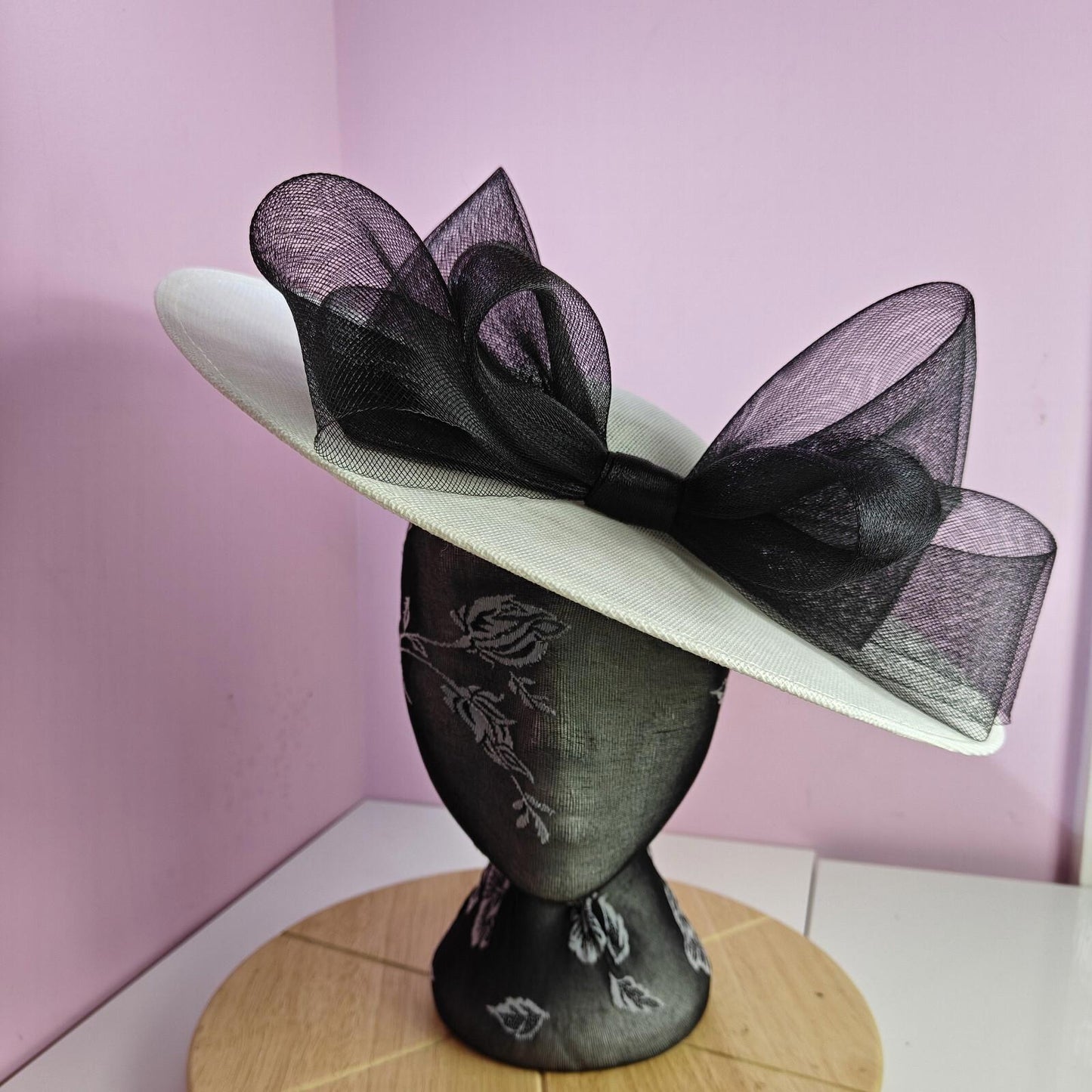 Ivory black large fascinator wedding hat  Kentucky Derby Royal Ascot bow