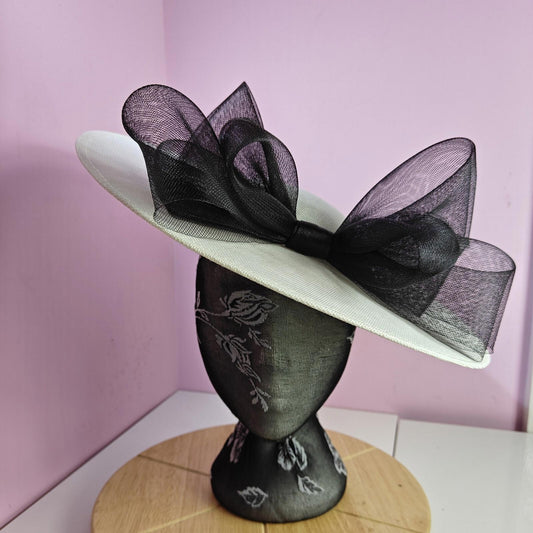 Ivory black large fascinator wedding hat  Kentucky Derby Royal Ascot bow