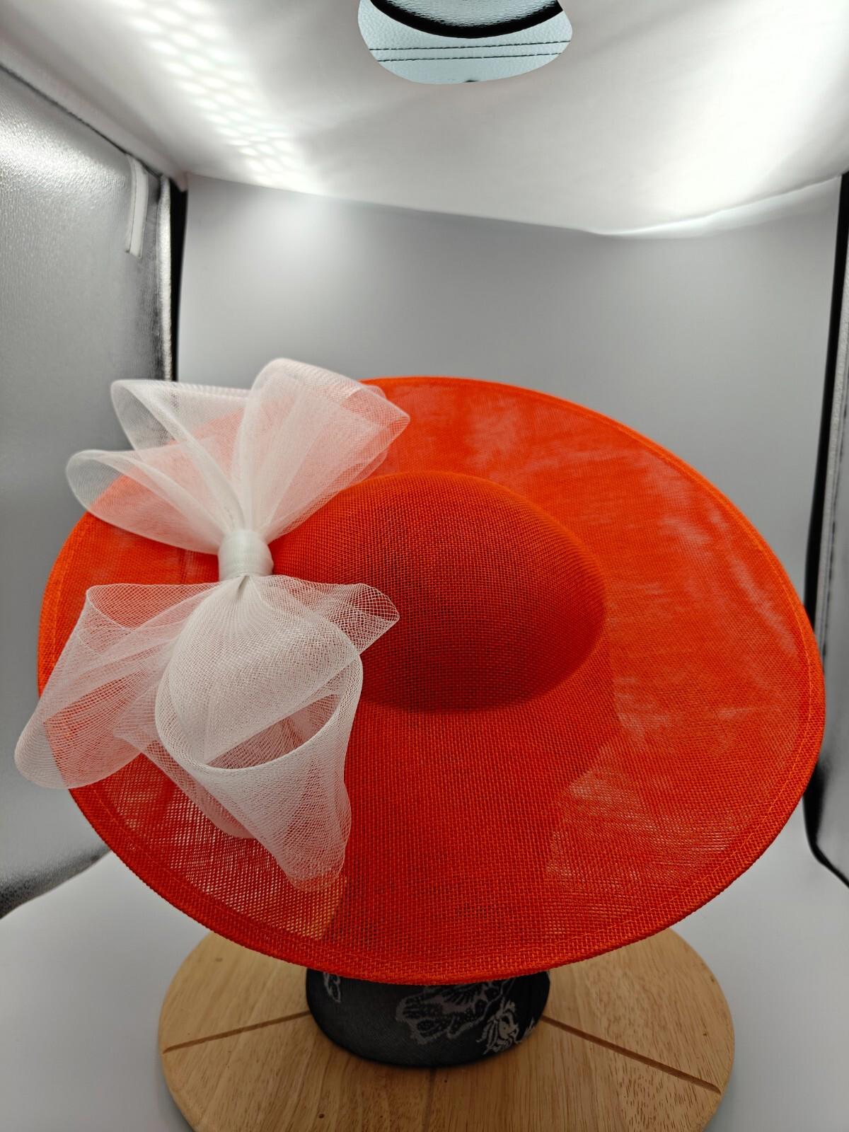 orange white large fascinator headband wedding hat Kentucky Derby Royal Ascot