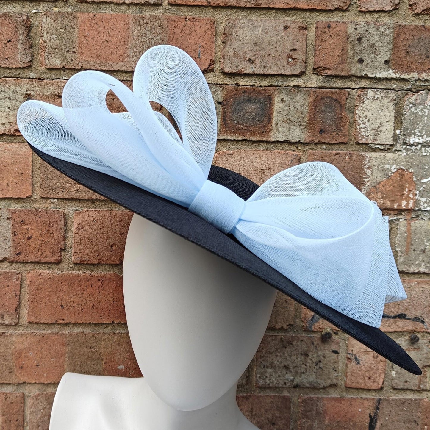 black baby blue large fascinator wedding hat  handmade hatinator Ascot bow