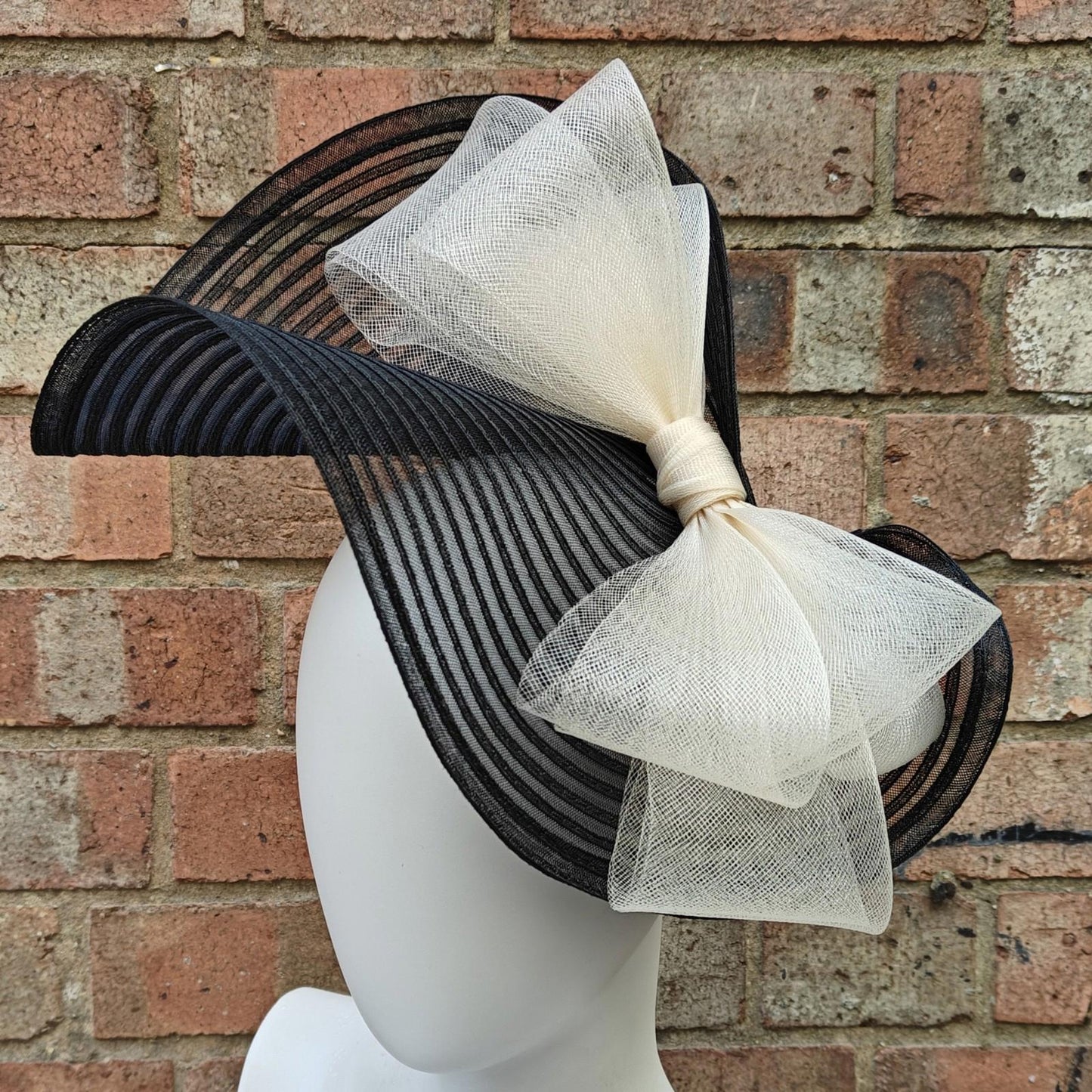 black cream bow crinoline fascinator millinery headband wedding hat party cosplay